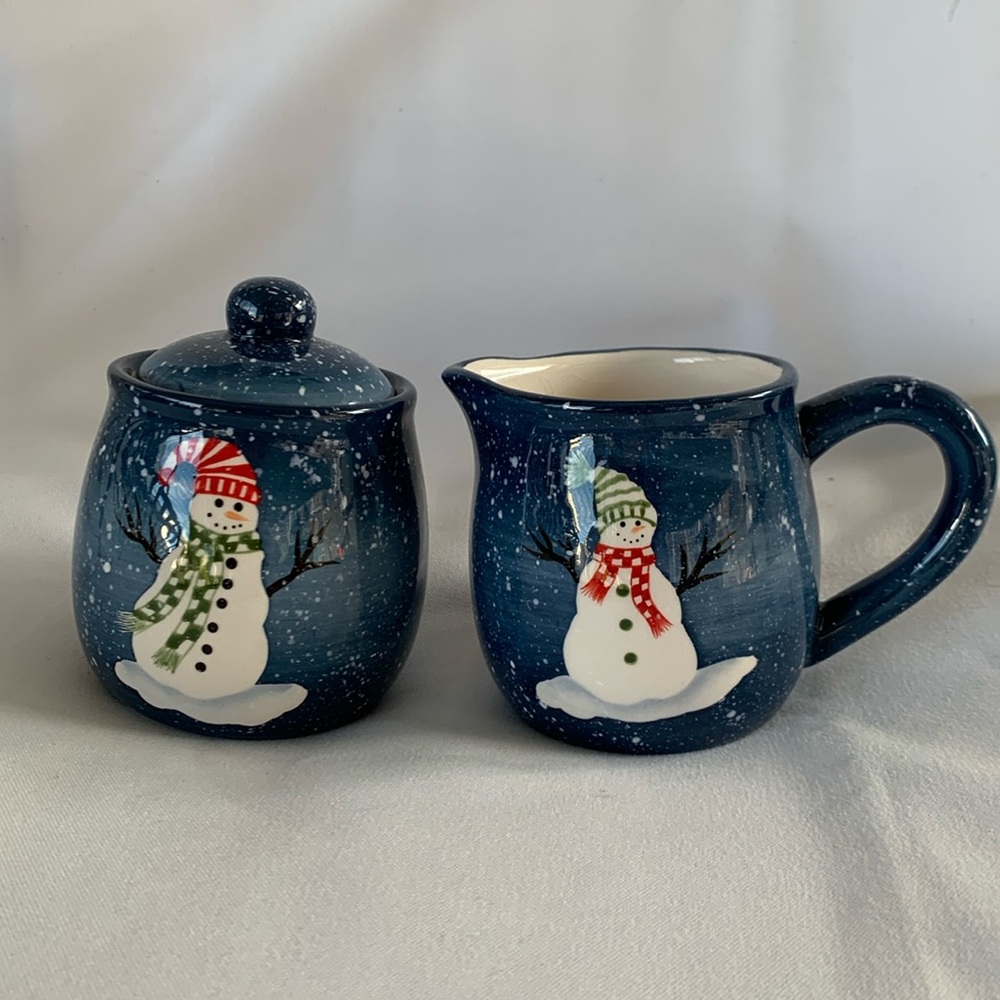 Snowman Sugar and Creamer Set - Pacific Rim - Ceramic